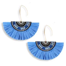 Moda Boho Étnico Bordado Ráfia Pingente Brinco Exagerado Big Fan-shaped Orelha Gancho Borla Pendientes Mulheres Jóias Bijoux(China)