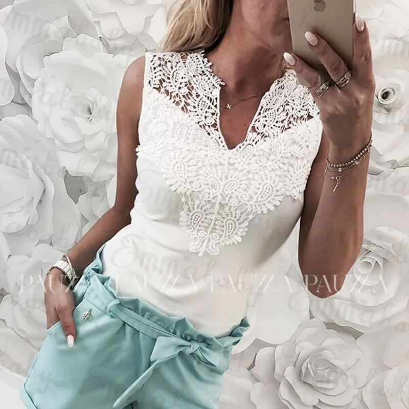 New Women Summer Lace Solid Sleeveless Blouse Casual Tank With V Neck Hollow Back Shirt Regular Size
New Women Summer Lace Solid Sleeveless Blouse Casual Tank With V Neck Hollow Back Shirt Regular Size