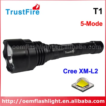 

TrustFire T1 Cree XM-L2 U2 1600 Lumens 5-Mode LED Flashlight - Black (2 x 18650)