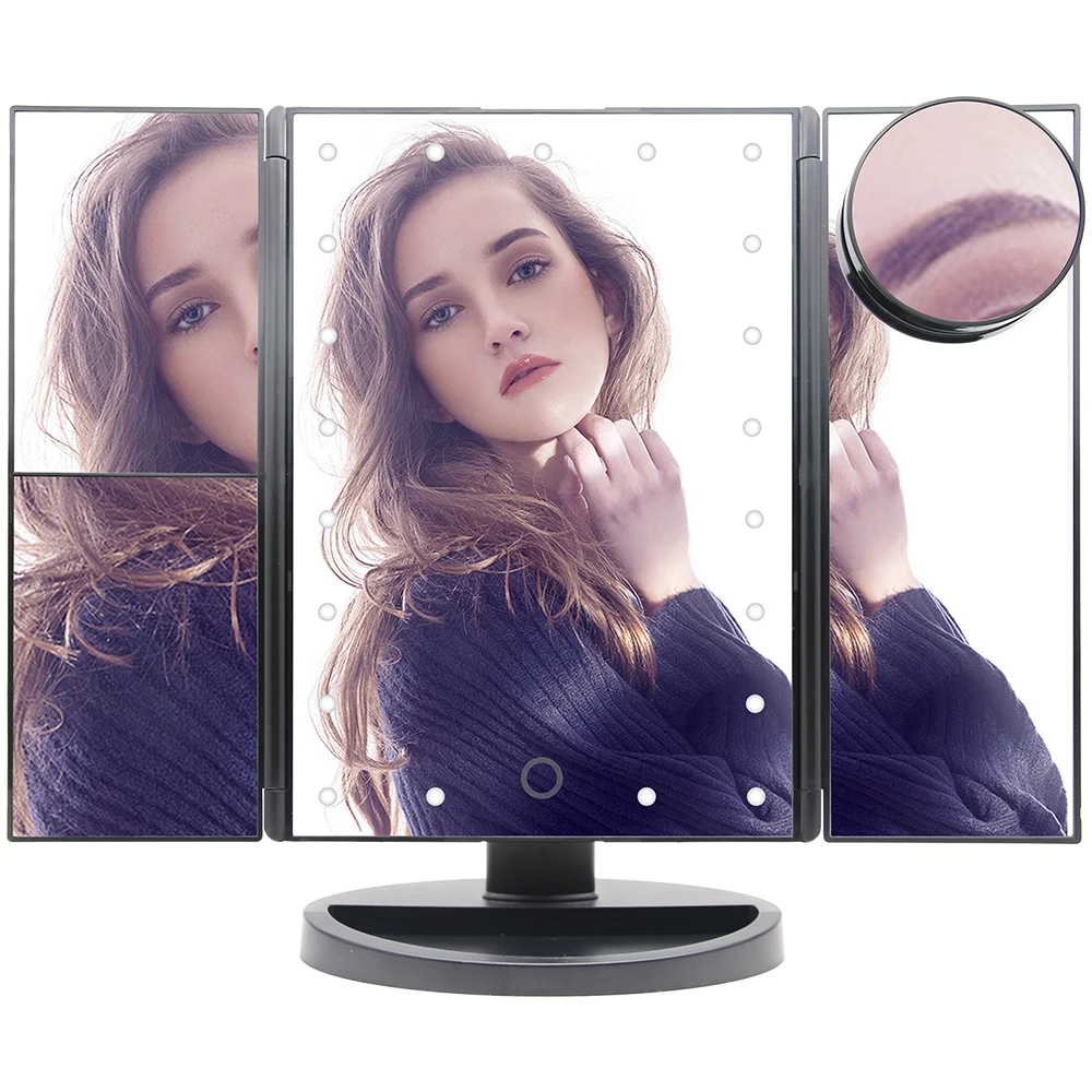 LED Touch Screen 22 Light Makeup Mirror Table Desktop Makeup 1X/2X/3X/10X Magnifying Mirrors Vanity 3 Folding Adjustable Mirror
LED Touch Screen 22 Light Makeup Mirror Table Desktop Makeup 1X/2X/3X/10X Magnifying Mirrors Vanity 3 Folding Adjustable Mirror