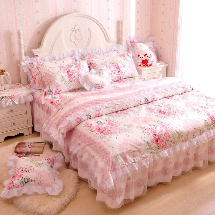 Korean pink princess dream cotton lace four sets of cotton lace bedspread bed skirt bedding
Korean pink princess dream cotton lace four sets of cotton lace bedspread bed skirt bedding