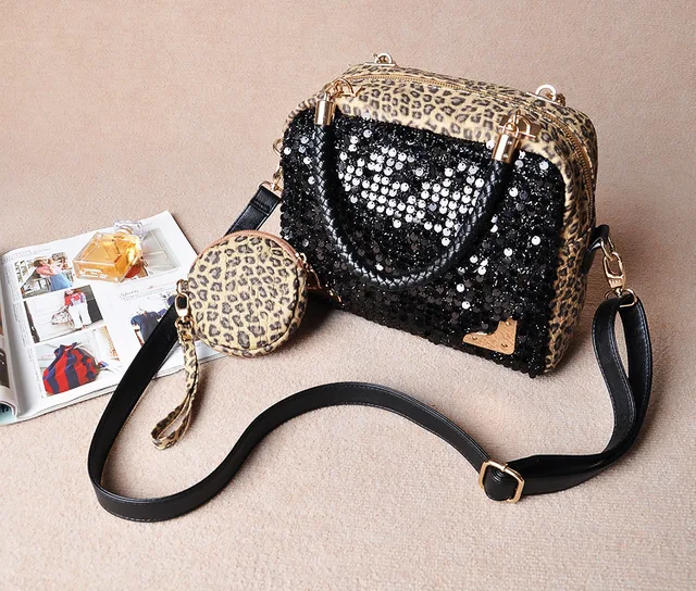 peopard paillette messenger bag female handbag with clutch bag