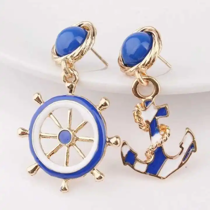 European and American popular tassel blue and white naval wind anchor asymmetric earrings
European and American popular tassel blue and white naval wind anchor asymmetric earrings