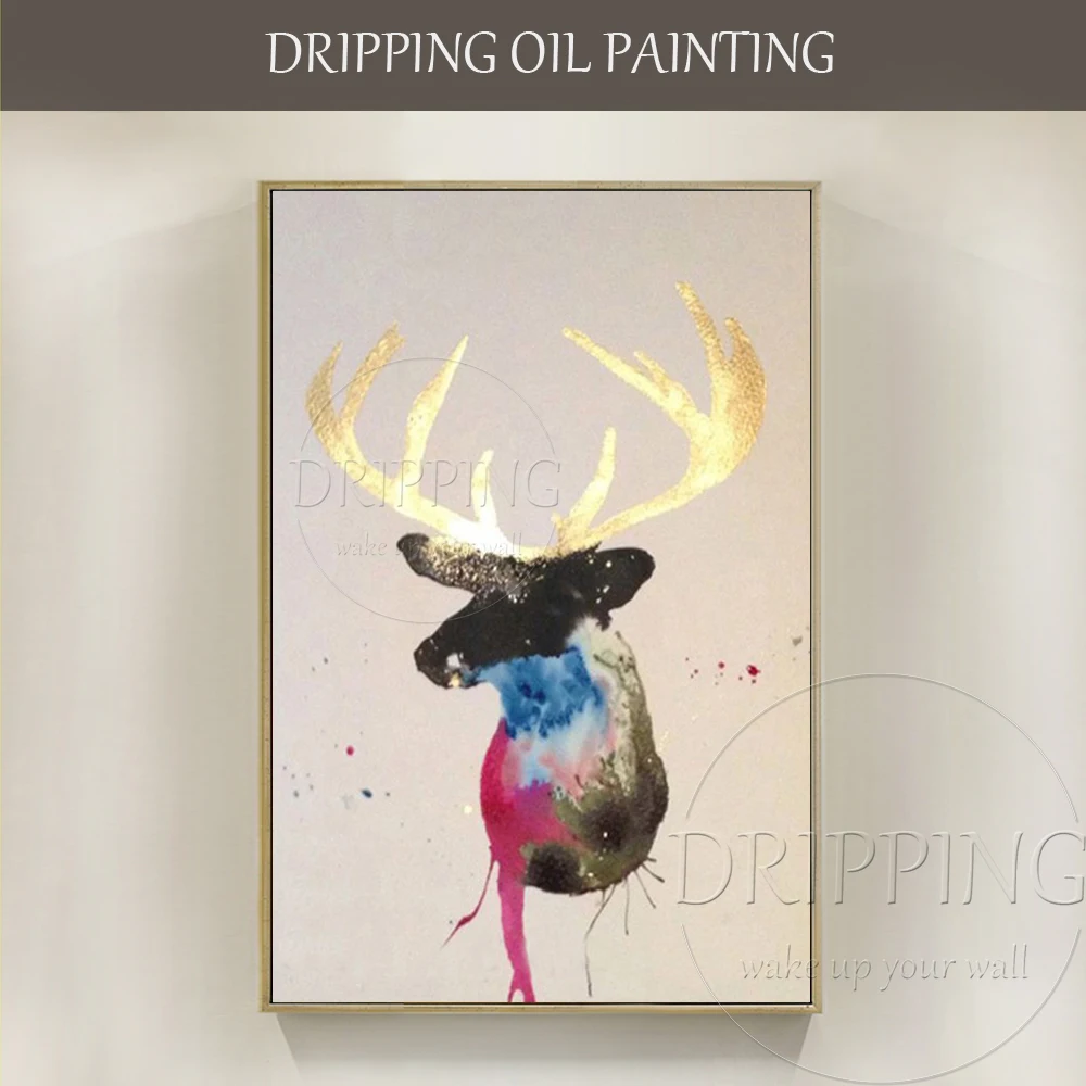 High Quality Wall Art Painting Modern Animal Stag Oil Painting for Living Room Animal Stag with Golden Antlers Oil Painting
High Quality Wall Art Painting Modern Animal Stag Oil Painting for Living Room Animal Stag with Golden Antlers Oil Painting