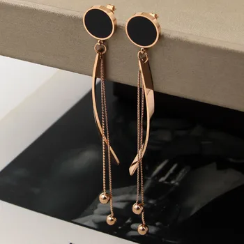 Fashion Stainless Steel Curved Square Long Chain Tassel Bead Black Round Drop Earring Rose Gold Color Women Party Xmas Gift
Fashion Stainless Steel Curved Square Long Chain Tassel Bead Black Round Drop Earring Rose Gold Color Women Party Xmas Gift