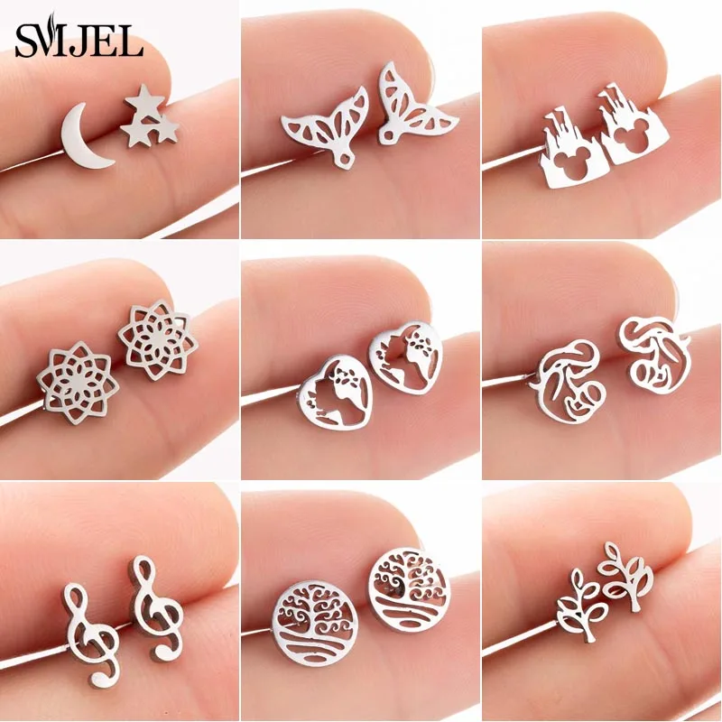 SMJEL Tiny Plant Earings Stainless Steel Life Tree Leaf Stud Earrings for Women Fashion Flower Jewelry Black Pendients bijoux
SMJEL Tiny Plant Earings Stainless Steel Life Tree Leaf Stud Earrings for Women Fashion Flower Jewelry Black Pendients bijoux