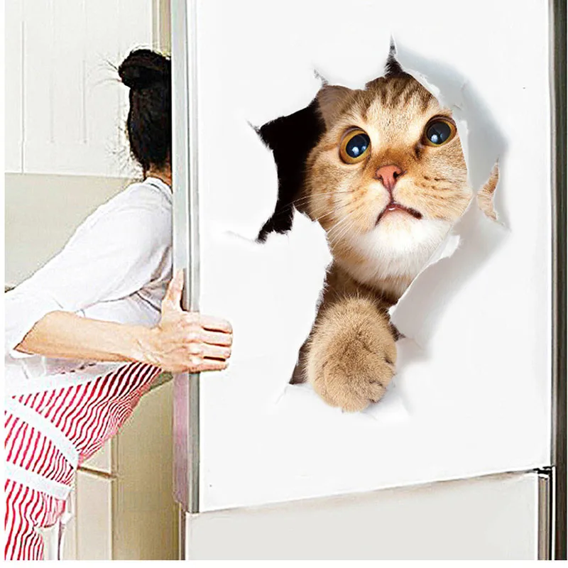 Description Picture 4 of item3d vivid broken Cat Toilet Door Refrigerator kitchen toilet Wall Stickers Decals Door Home Decor Poster Mural