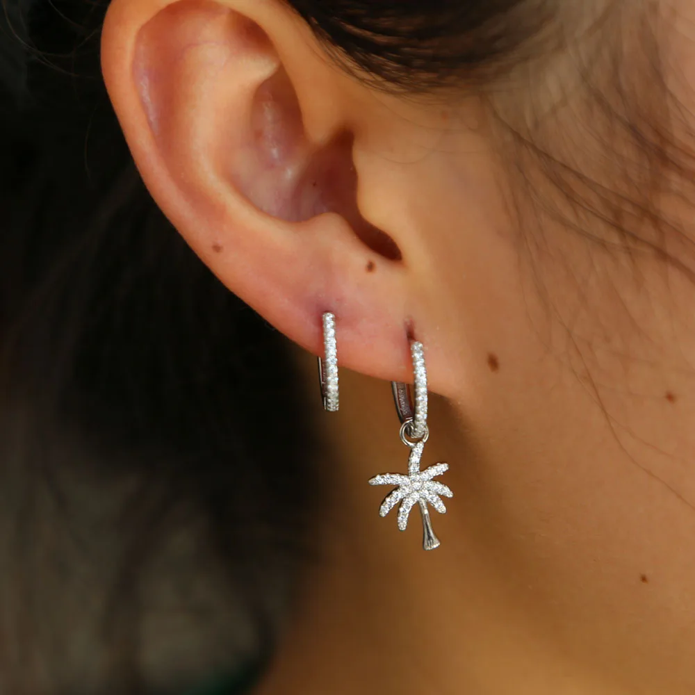 Coconut Palm Tree Charm Earrings 925 sterling silver fine jewelry Shiny clear cz paved Palm tree cute lovely female summer gift 
Coconut Palm Tree Charm Earrings 925 sterling silver fine jewelry Shiny clear cz paved Palm tree cute lovely female summer gift