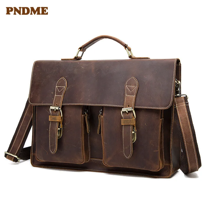 PNDME vintage crazy horse leather men briefcase with back strap geunine leather office laptop shoulder bag lawyer messenger bag
PNDME vintage crazy horse leather men briefcase with back strap geunine leather office laptop shoulder bag lawyer messenger bag