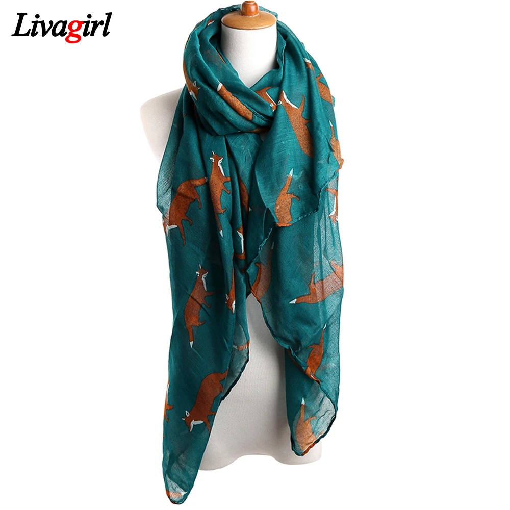 

2017 New Fashion Women Scarf Vintage Fox Animal Print Infinity Ring Wraps Long Soft Cotton Voile Bufandas Mujer Pashmina Shawls