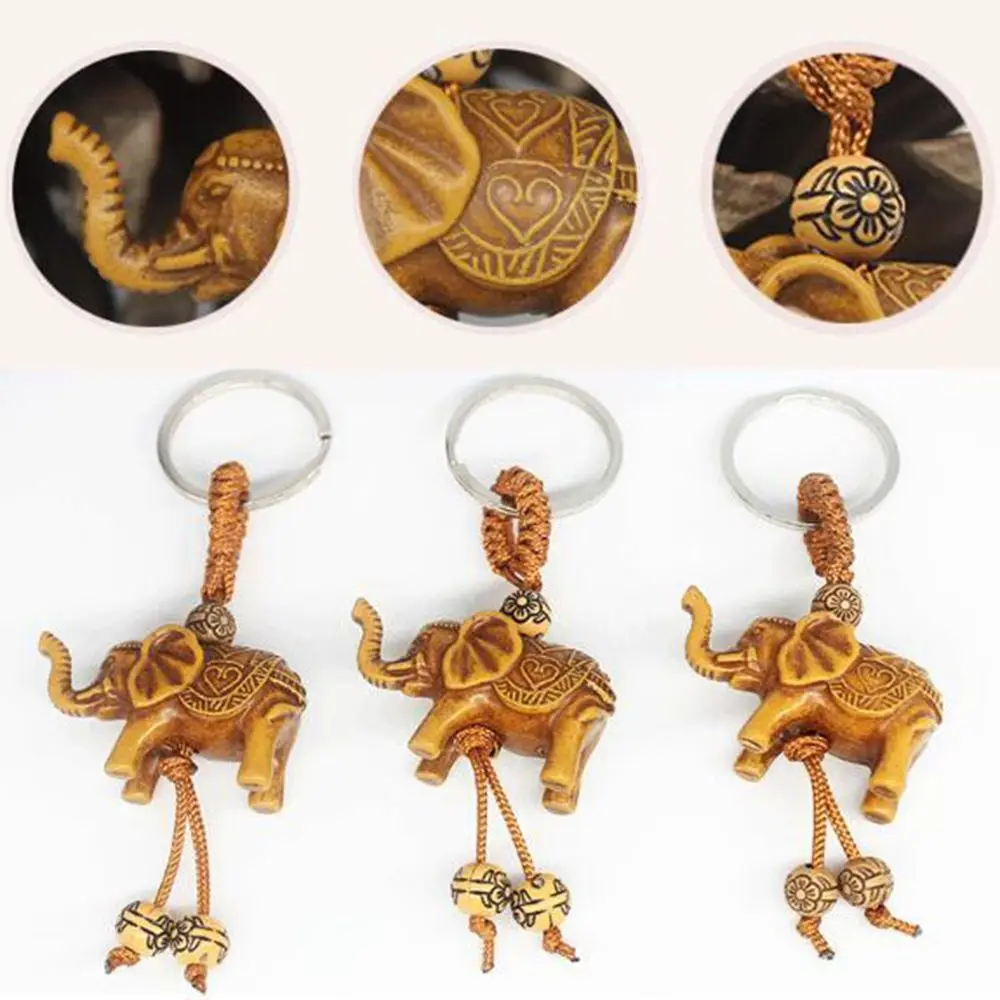 Classic Lucky Men Women's Elephant Carving Pendant Keychain Key Ring Chain Gift