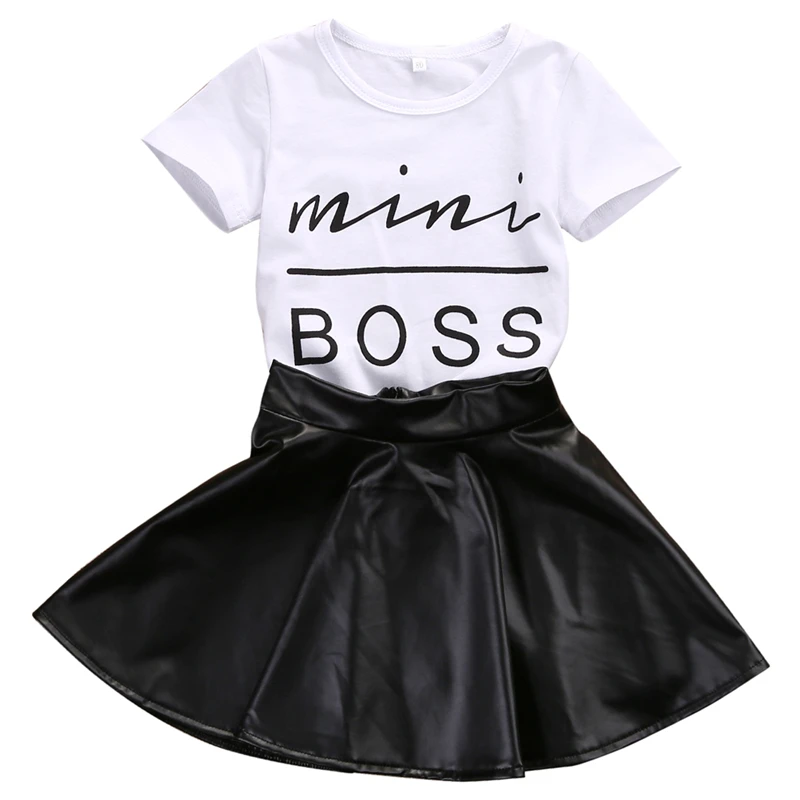 2018 Summer Dress Baby Girl Kids Casual Mini Boss T Shirt+Faux Leather Outfits Girls Skirt Clothes 2pcs
2018 Summer Dress Baby Girl Kids Casual Mini Boss T Shirt+Faux Leather Outfits Girls Skirt Clothes 2pcs