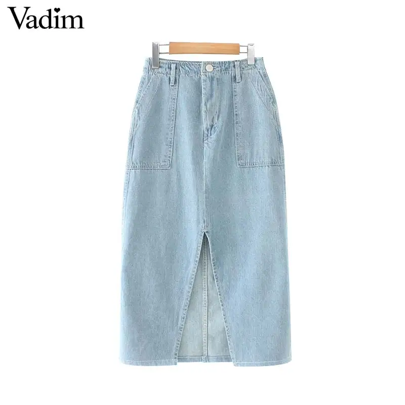 Vadim women casual denim ankle length split skirt zipper fly pockets stylish female elegant chic blue long skirts mujer BA574
Vadim women casual denim ankle length split skirt zipper fly pockets stylish female elegant chic blue long skirts mujer BA574