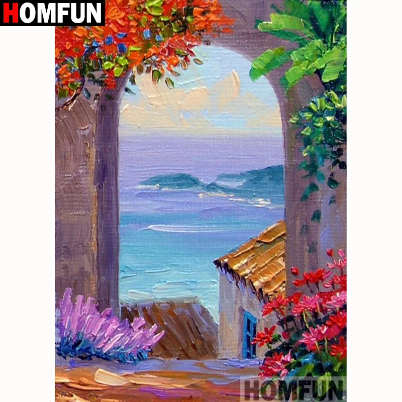 HOMFUN Full Square/Round Drill 5D DIY Diamond Painting "Door flower scenery" Embroidery Cross Stitch Home Decor Gift A18337 | Дом и