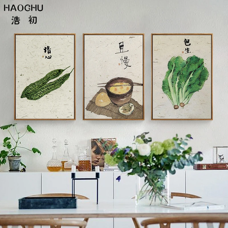 HAOCHU Ретро Искусство Ручная роспись холст живопись японский постер фрукты овощи