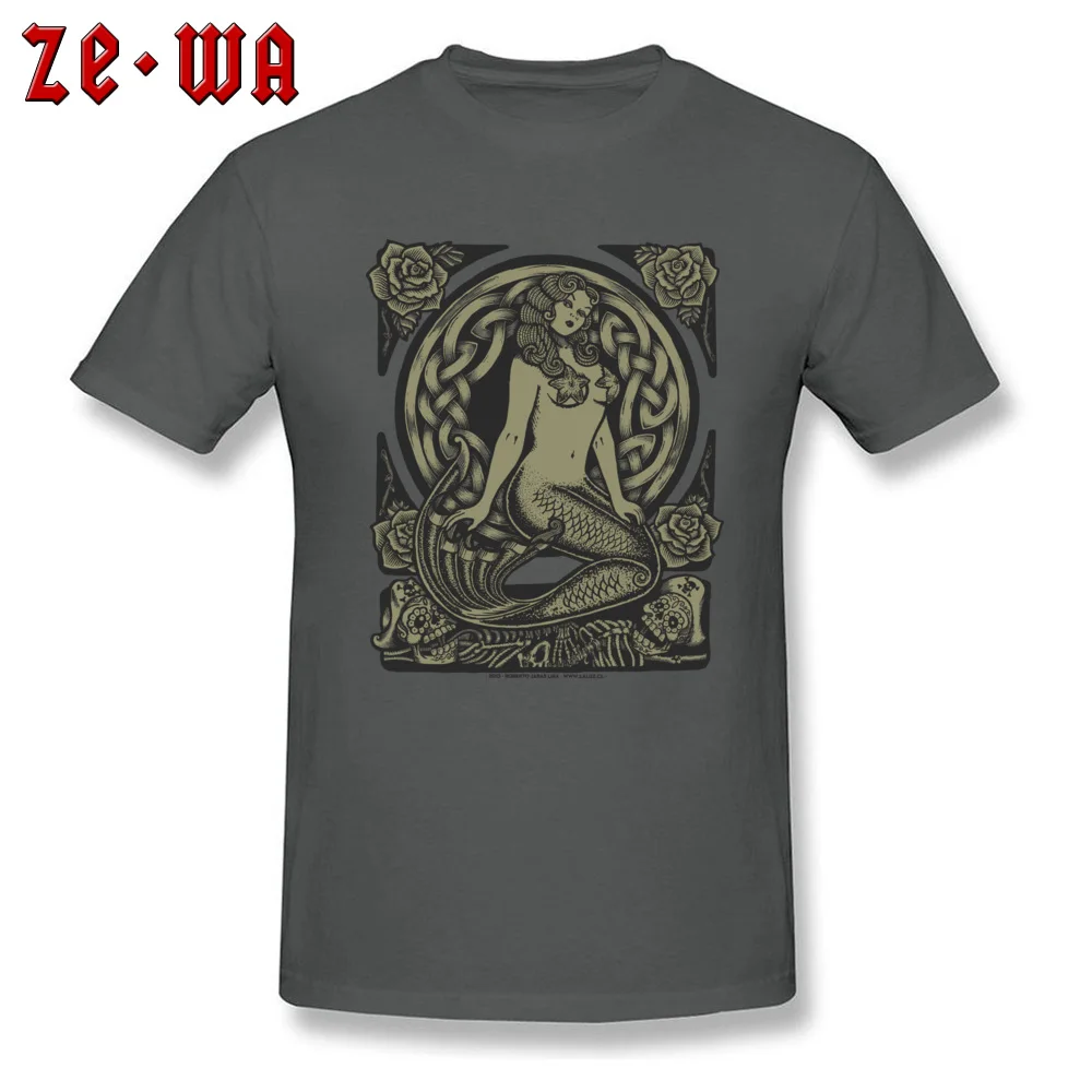 Mermaid Monochrome Cotton Fabric Men's Short Sleeve Tees Design Fall Top T-shirts 2018 Popular Crewneck Clothing Shirt Mermaid Monochrome carbon