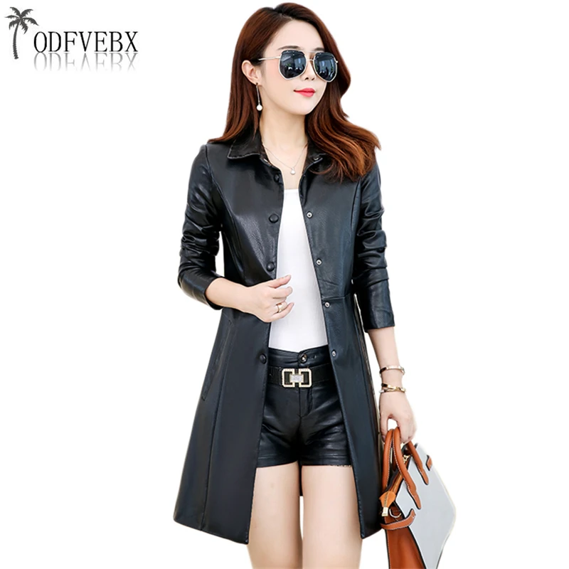 Spring Autumn Leather Coat Women's 2019 Casual Long Slim Street Fashion Boutique Windbreaker Women Jacket Female Plus Size 5XL | Женская