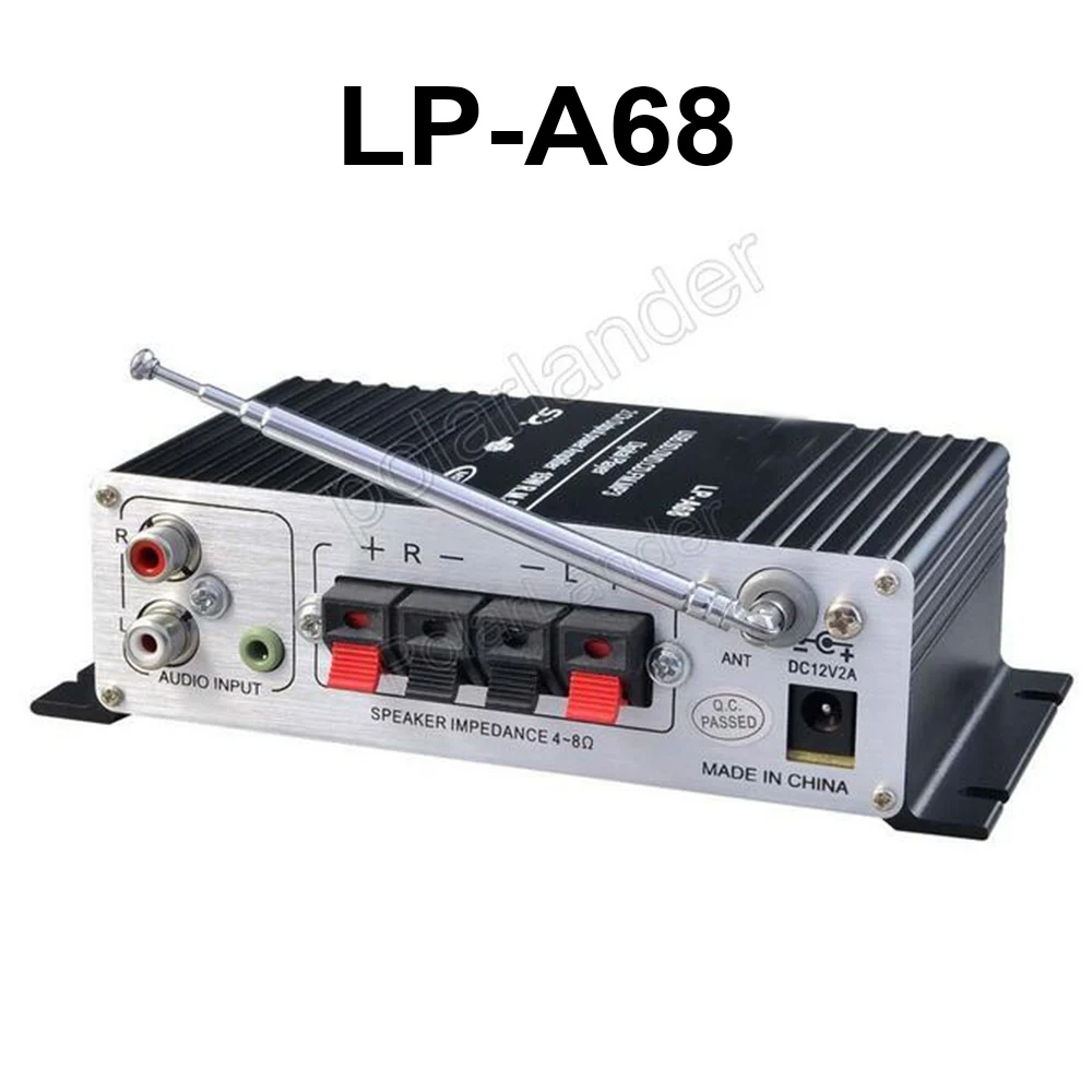 LP-A68 12V USB sd mmc FM car amplifier LED display with remote control 15WX2 RMS HI-FI digital power mini amplifier
LP-A68 12V USB sd mmc FM car amplifier LED display with remote control 15WX2 RMS HI-FI digital power mini amplifier