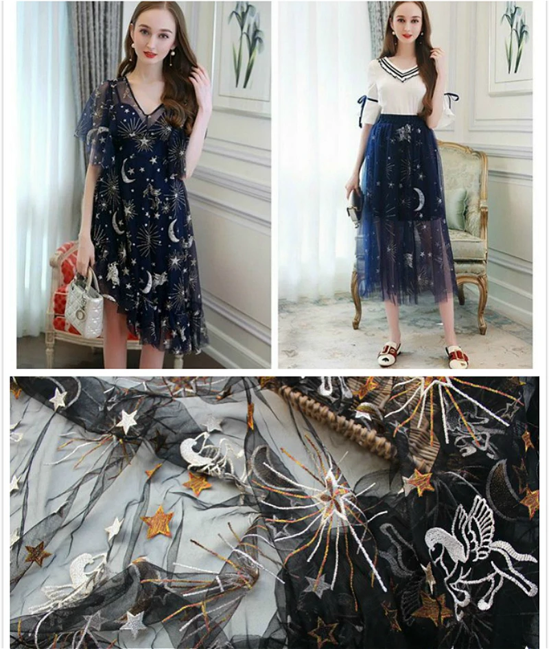 150cm Wide New Exquisite Mesh Embroidery Lace Moon Stars Pattern Clothing Fabric DIY Evening Wedding Dress Accessories Feutrine
150cm Wide New Exquisite Mesh Embroidery Lace Moon Stars Pattern Clothing Fabric DIY Evening Wedding Dress Accessories Feutrine