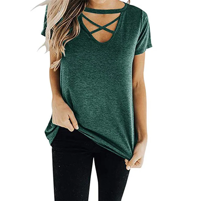 Front Cross T Shirts 2019 New Fashion Women Short Sleeve O Neck Pullover Tshirt Female Solid Color Casual Loose Summer Tops Tee
Front Cross T Shirts 2019 New Fashion Women Short Sleeve O Neck Pullover Tshirt Female Solid Color Casual Loose Summer Tops Tee