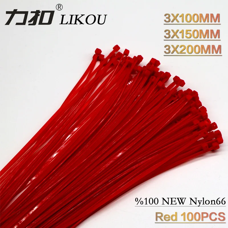 LIKOU Red Nylon Cable Ties 3*100MM 3*150MM 3*200mm 100pcs/bag Plastic Zip Tie wire tie
LIKOU Red Nylon Cable Ties 3*100MM 3*150MM 3*200mm 100pcs/bag Plastic Zip Tie wire tie