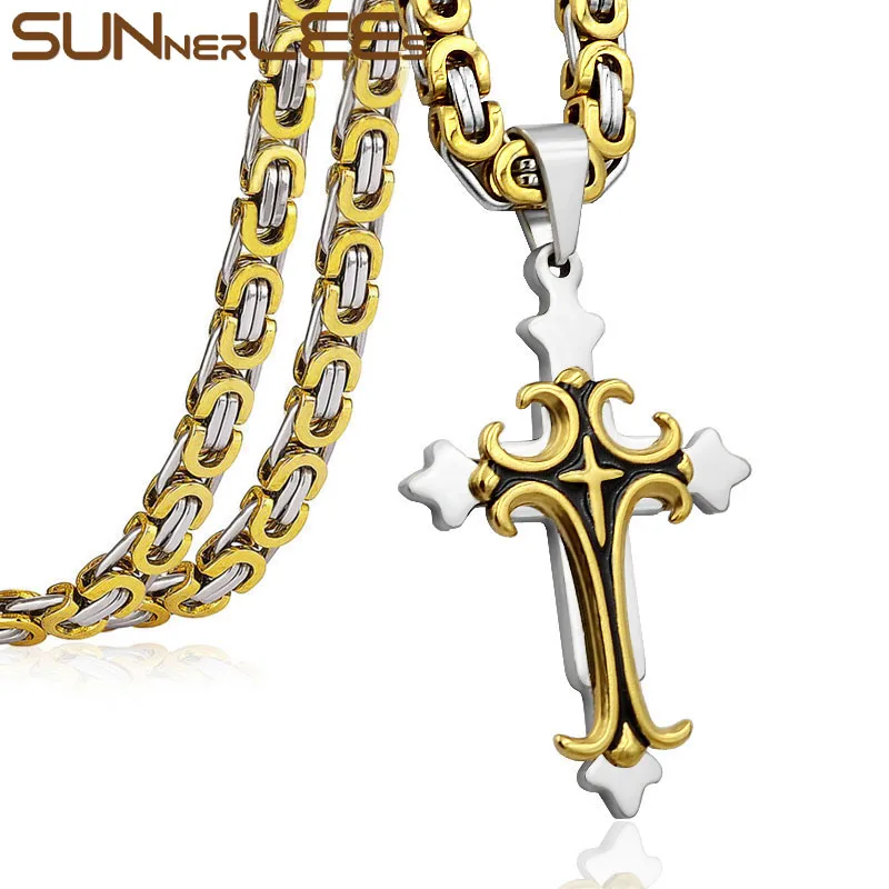 SUNNERLEES Stainless Steel Jesus Christ Cross Pendant Necklace Byzantine Link Chain Gold Color For Men SP206
SUNNERLEES Stainless Steel Jesus Christ Cross Pendant Necklace Byzantine Link Chain Gold Color For Men SP206