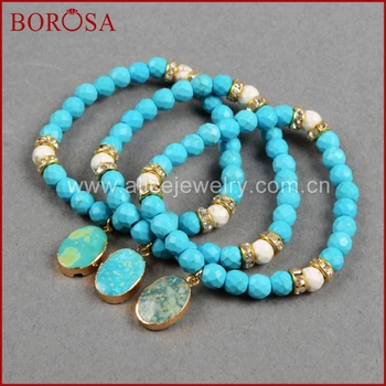 BOROSA 100% natural blue stone gold color pendant bracelet with 6mm blue howlite stone beads bracelet gems for women G0335
BOROSA 100% natural blue stone gold color pendant bracelet with 6mm blue howlite stone beads bracelet gems for women G0335
