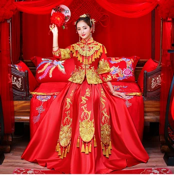 Red Wedding Bride Chinese Style Cheongsam Traditional Lady Long Qipao Embroidery Women's Evening Dress Clothes Size S M L XL XXL
Red Wedding Bride Chinese Style Cheongsam Traditional Lady Long Qipao Embroidery Women's Evening Dress Clothes Size S M L XL XXL