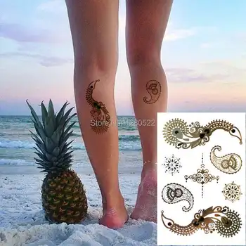 2 sheets Fashion Temporary Flash Tattoo Sticker Henna Design Metallic Gold Tattoo Tatuagem for Women Beauty Beach Tattoo
2 sheets Fashion Temporary Flash Tattoo Sticker Henna Design Metallic Gold Tattoo Tatuagem for Women Beauty Beach Tattoo