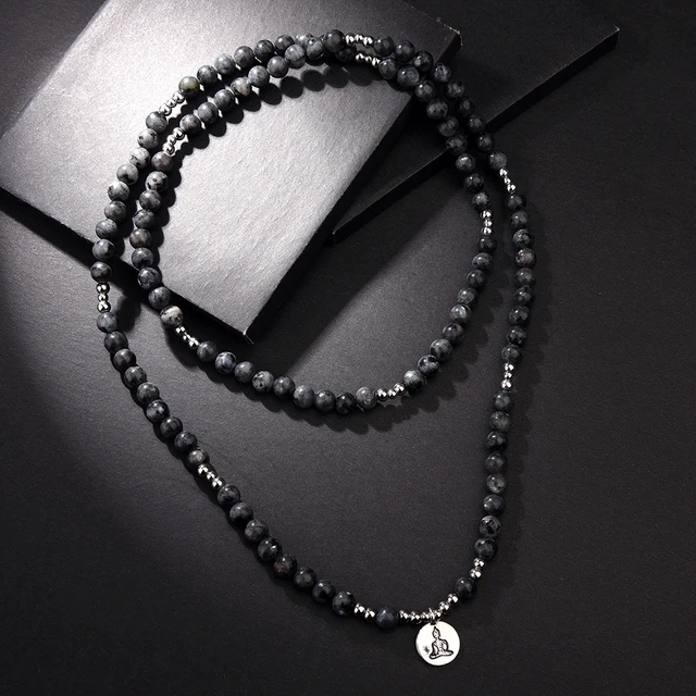 Bracelet ou Collier en Labrumen Fait à la Main pour Homme et Femme, Bouddhisme, Ronde, 108 Perles Mala, Ohm Annie, Bouddha, Yoga, Charme 2