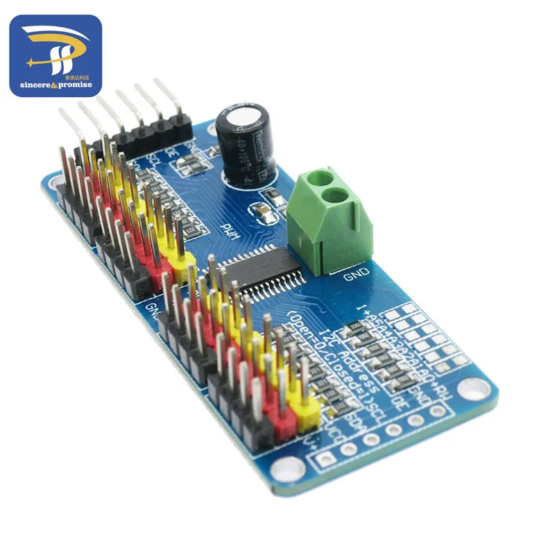 16 канальный 12 битный Модуль интерфейса PWM/Servo Driver I2C PCA9685 для Raspberry Pi защитный