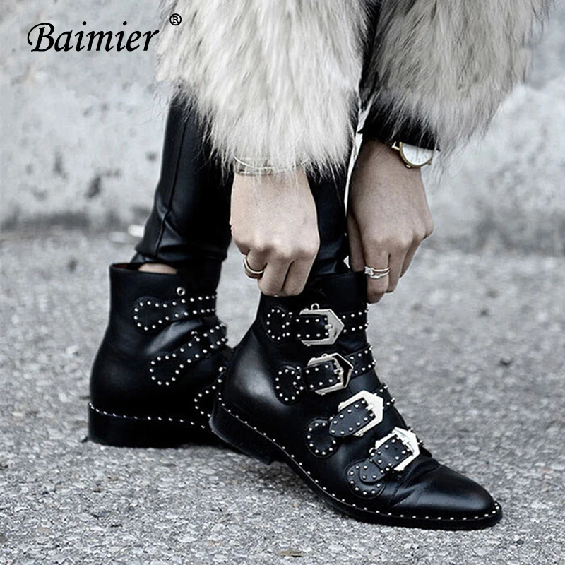 Baimier 2018 Winter Genuine Leather Women Boots Silver Buckle Rivet Ankle Boots For Women Low Heel Motorcycle Punk Shoes Woman
Baimier 2018 Winter Genuine Leather Women Boots Silver Buckle Rivet Ankle Boots For Women Low Heel Motorcycle Punk Shoes Woman