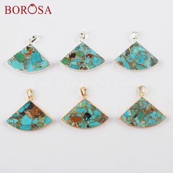 BOROSA Jewelry 5PCS Gold Color Copper Turquoises Fan shape Pendant Natural Blue Stone Beads For Necklace Druzy Jewelry G1684
BOROSA Jewelry 5PCS Gold Color Copper Turquoises Fan shape Pendant Natural Blue Stone Beads For Necklace Druzy Jewelry G1684