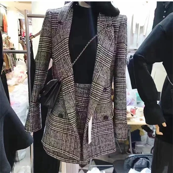 New Spring Autumn Fashion Women's Sets Double Breasted Long Sleeve Jackets + Plaid Short A-line Skirts Female Suits OL Skirt Set
New Spring Autumn Fashion Women's Sets Double Breasted Long Sleeve Jackets + Plaid Short A-line Skirts Female Suits OL Skirt Set
