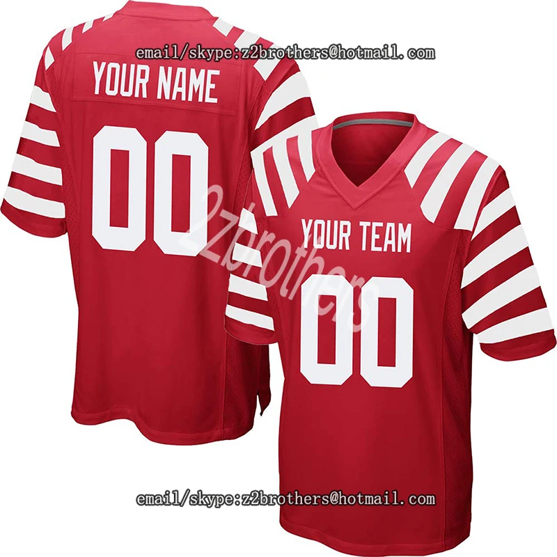 

Red Custom Striped Mesh Replica High School College Football Game Jersey Embroidered Team Logo Your Name Number Men Women Kids