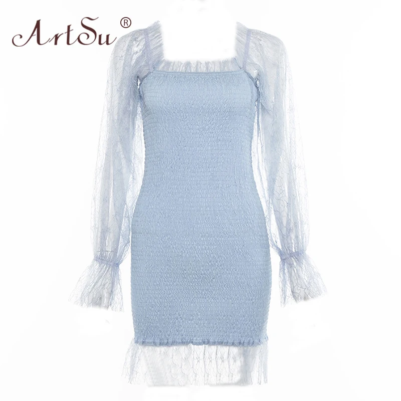 ArtSu Ruffles Fashion Square Collar Patchwork Lace Party Dress Women Transparent Sheath Pleated Summer Night Dresses Elegant
ArtSu Ruffles Fashion Square Collar Patchwork Lace Party Dress Women Transparent Sheath Pleated Summer Night Dresses Elegant