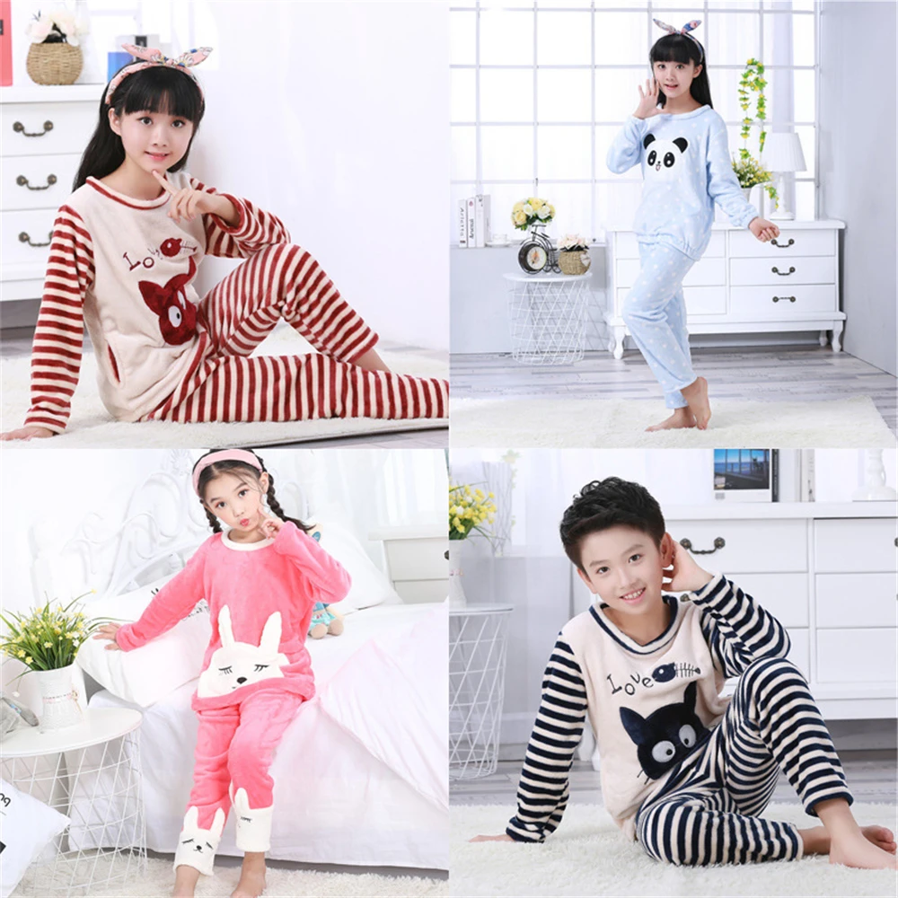 2019 Children Pajamas Clothing Sets Boys & Girls Cartoon Sleepwear Suit Kids Long-sleeve+pant 2 piece Pijamas 2-14 Years | Детская