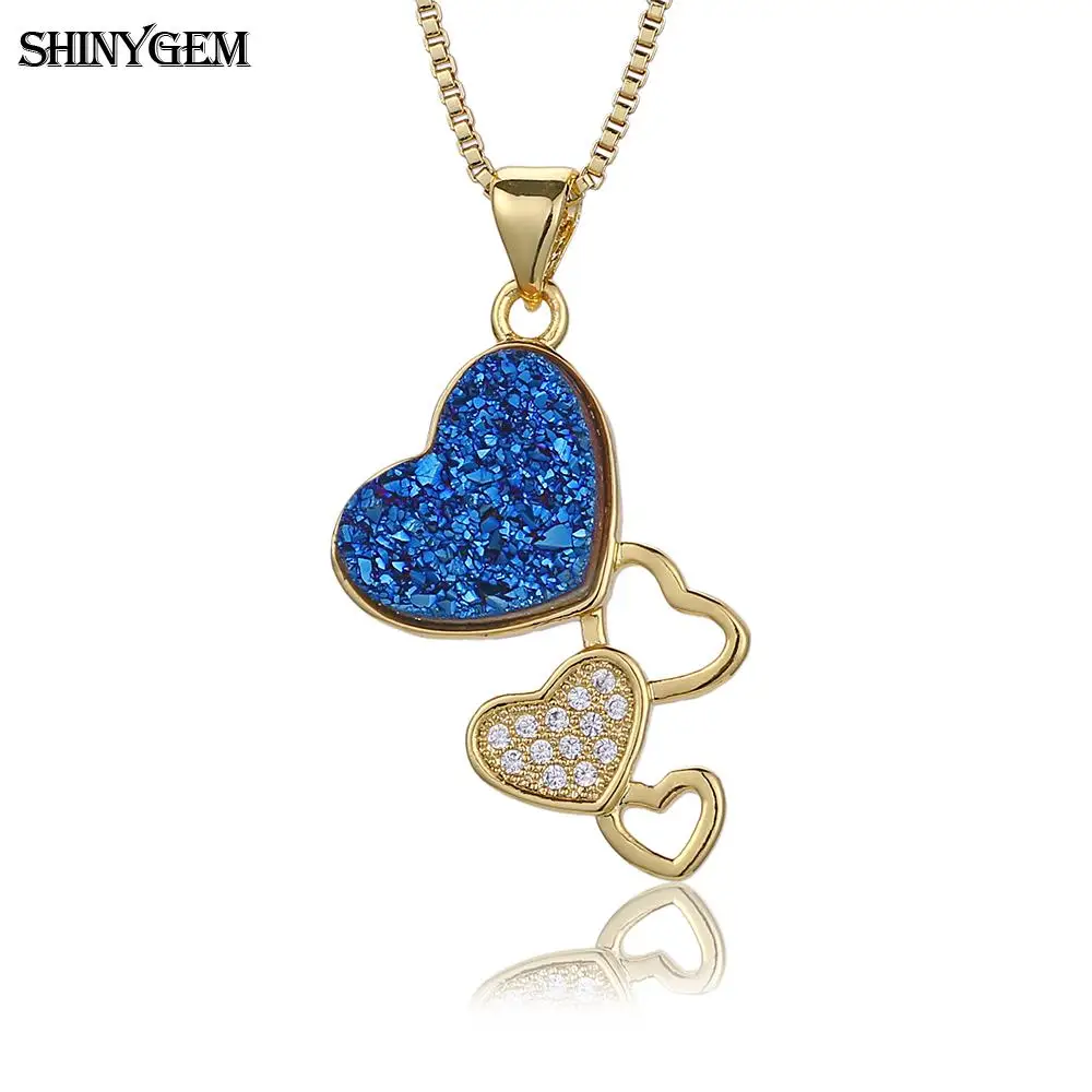 ShinyGem Cute Heart Pendant Necklaces Gold Plating Natural Druzy Stone Heart Necklace Small Four Love Heart Necklaces For Women
ShinyGem Cute Heart Pendant Necklaces Gold Plating Natural Druzy Stone Heart Necklace Small Four Love Heart Necklaces For Women