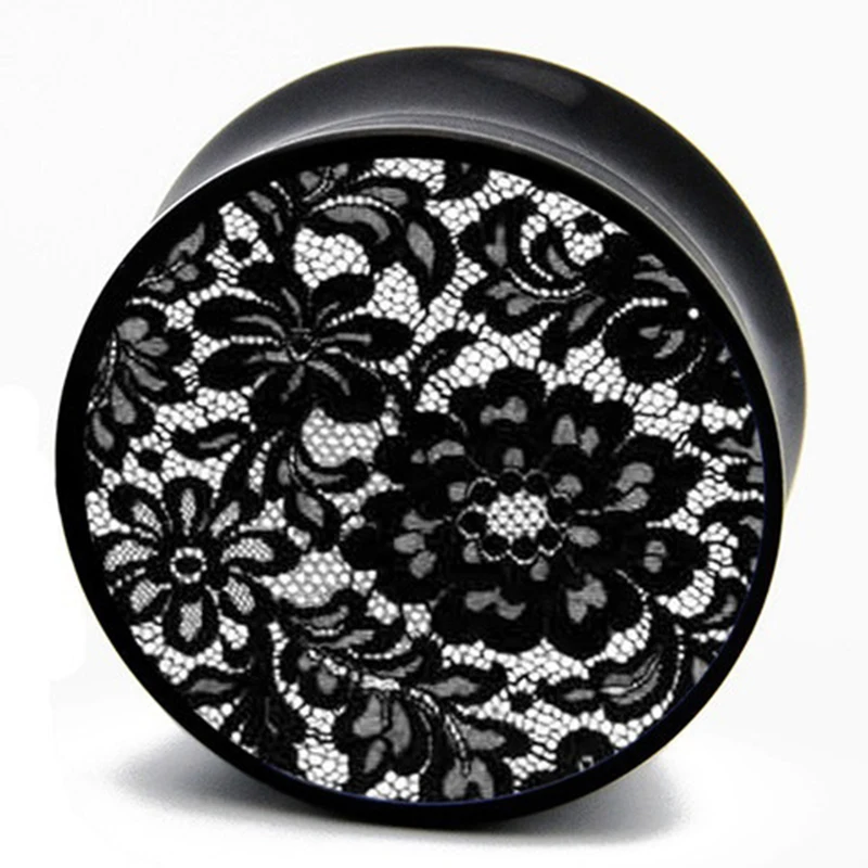 1 Pair sale black flower pattern acrylic saddle ear plug gauges tunnel body piercing jewelry 2 pieces
1 Pair sale black flower pattern acrylic saddle ear plug gauges tunnel body piercing jewelry 2 pieces