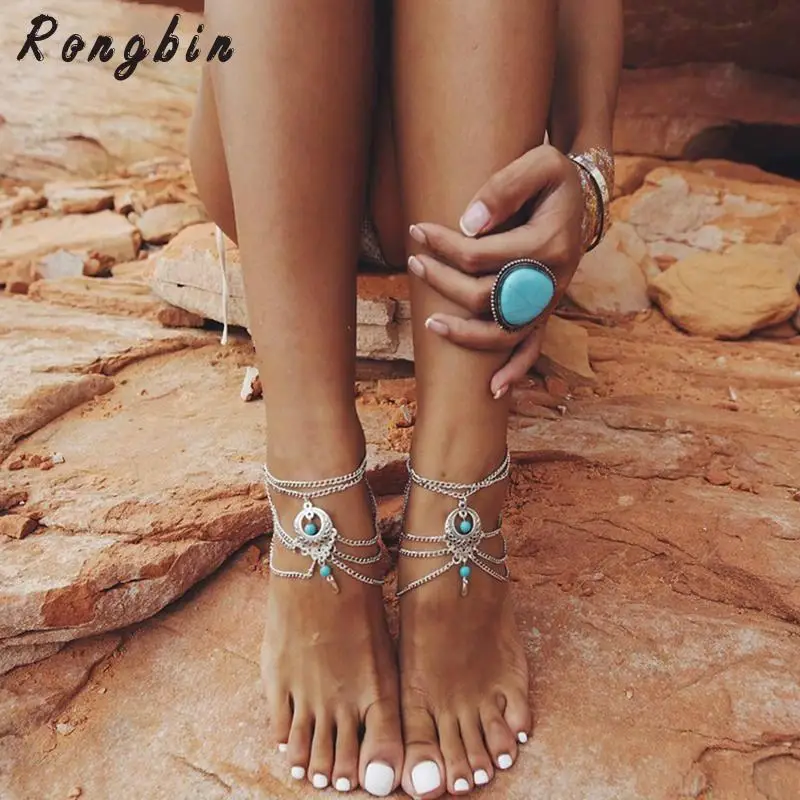 Boho Enkelbandje Halhal Anklet women ankle Bracelet Cheville Silver plated Foot Chain Jewelry femme Pulseras tobilleras Mujer | Украшения и