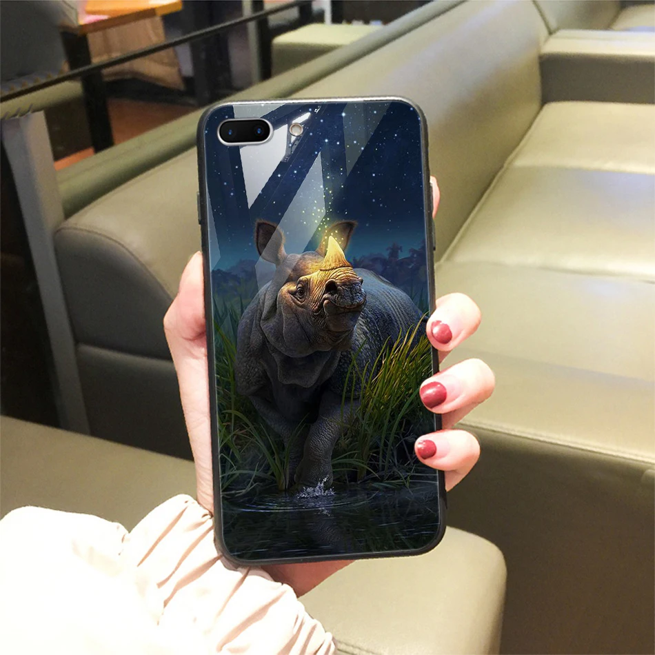TOMKAS Animal Glass Case For iPhone X 8 7 10 6 Cover Phone Cases For iPhone X 7 8 6 6s Plus Case Luxury Cute TPU PC Covers Coque (25)