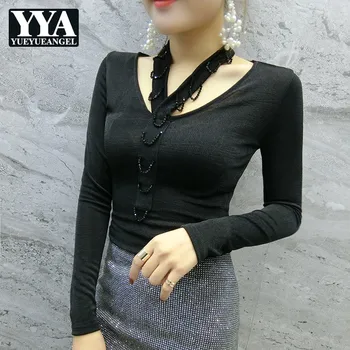 2019 Spring Women Sexy Long Sleeve T-Shirts V-Neck Beading Brand High Quality Tees Tops Slim Fit Office Lady Pullovers Clothes
2019 Spring Women Sexy Long Sleeve T-Shirts V-Neck Beading Brand High Quality Tees Tops Slim Fit Office Lady Pullovers Clothes
