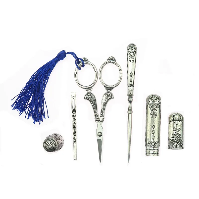 5pcs/ Set Vintage Silver Embroidery Sewing Scissors Gift Thimble Needle Case Awl Tailor's Scissors JDD01
5pcs/ Set Vintage Silver Embroidery Sewing Scissors Gift Thimble Needle Case Awl Tailor's Scissors JDD01