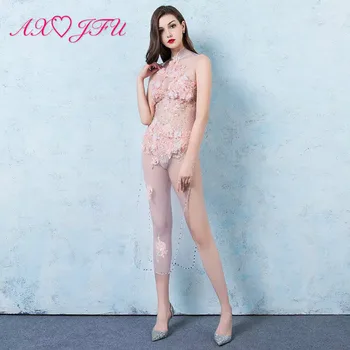 AXJFU Perspective dress sexy banquet hall etiquette illusion halter neck beading crystal pink flower model evening dress
AXJFU Perspective dress sexy banquet hall etiquette illusion halter neck beading crystal pink flower model evening dress