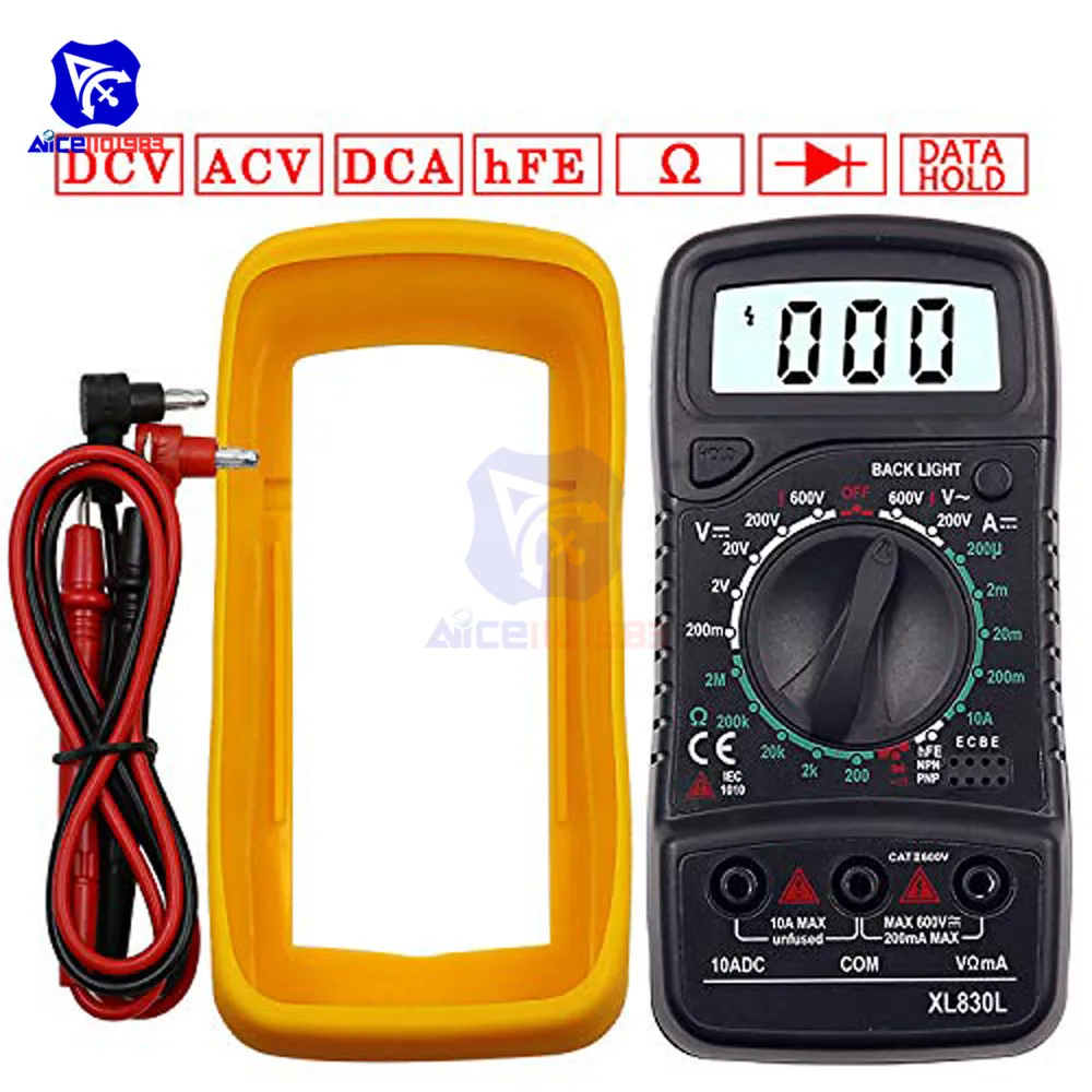 XL830L Backlight Digital LCD Multimeter Voltmeter Ammeter AC DC Diode Resistence OHM Volt Tester Test Current Data Hold
XL830L Backlight Digital LCD Multimeter Voltmeter Ammeter AC DC Diode Resistence OHM Volt Tester Test Current Data Hold