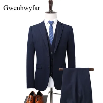 Gwenhwyfar 2018 High Quality Navy Blue Men Suits Stripe Men's Slim Fit Business Wedding Suit Men Wedding Suit (Blazer+Vest+Pant)
Gwenhwyfar 2018 High Quality Navy Blue Men Suits Stripe Men's Slim Fit Business Wedding Suit Men Wedding Suit (Blazer+Vest+Pant)