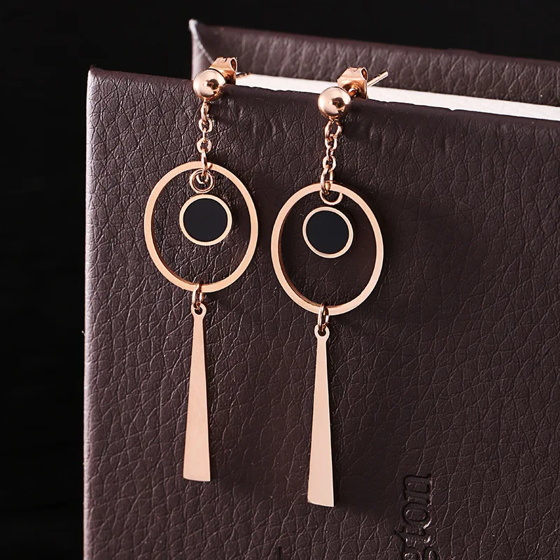 Jewelry Geometric Circle Line Black Shell Dangle Earrings Rose Gold color Stainless steel Long Drop Earrings For Women Earings
Jewelry Geometric Circle Line Black Shell Dangle Earrings Rose Gold color Stainless steel Long Drop Earrings For Women Earings