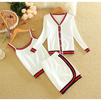 Women Autumn Winter 3 Pieces Set Single Breasted Knitting Jacket Striped Vest Elastic Waist Mini Knitting Skirt White FS0722
Women Autumn Winter 3 Pieces Set Single Breasted Knitting Jacket Striped Vest Elastic Waist Mini Knitting Skirt White FS0722