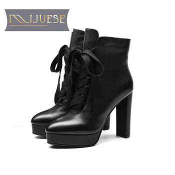 MLJUESE 2019 women ankle boots cow leather lace up winter warm fur platform motorcycle boots thick heel high heels women boots
MLJUESE 2019 women ankle boots cow leather lace up winter warm fur platform motorcycle boots thick heel high heels women boots