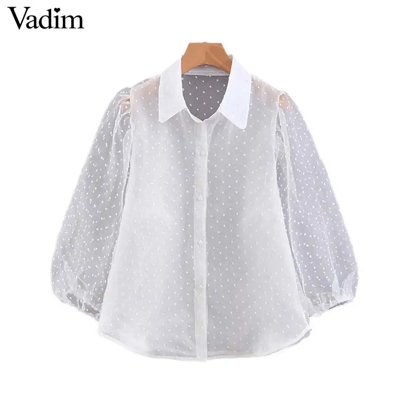Vadim women elegant white turn down collar blouse transparent long lantern sleeve stylish female chic shirts tops blusas LB216
Vadim women elegant white turn down collar blouse transparent long lantern sleeve stylish female chic shirts tops blusas LB216